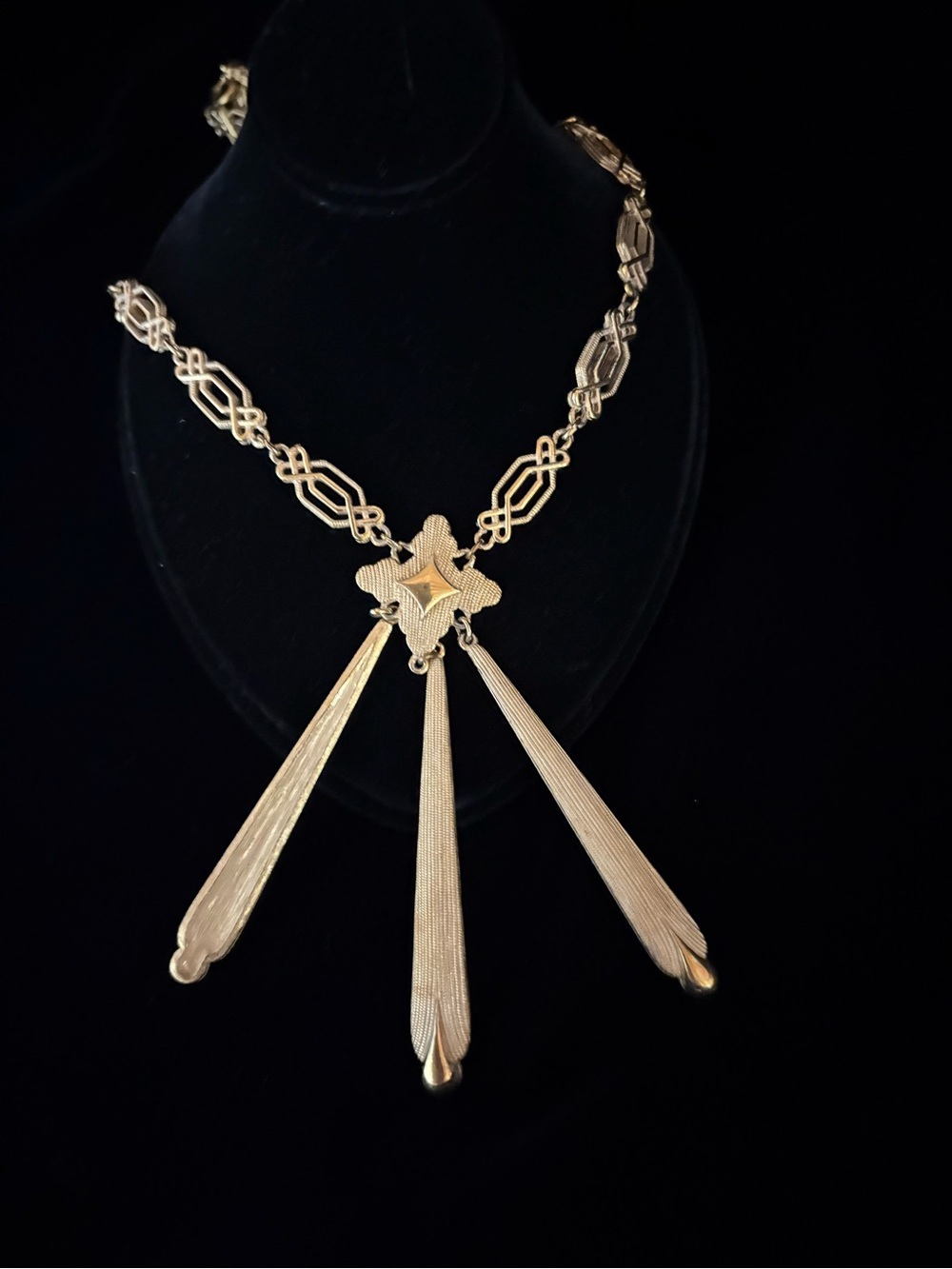 Gold Triple Tassel Pendant Necklace - Women's Jewelry